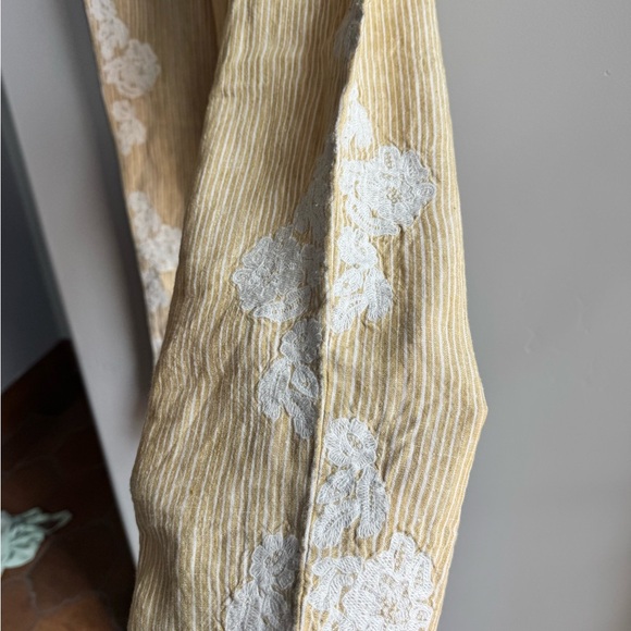 Anthropologie Embroidered Linen Butter Yellow Striped Cottagecore pant size S - Picture 4 of 6